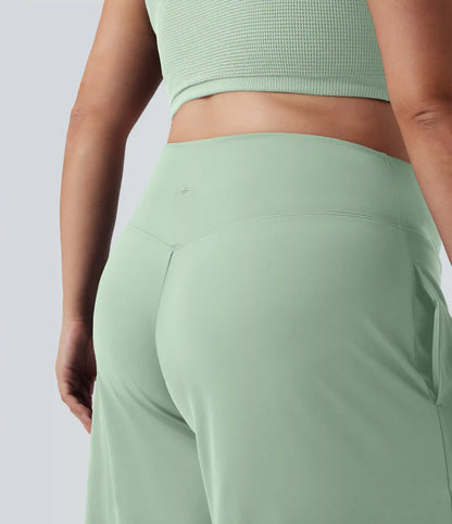 SoftlyZero™ Airy Crossover High Waisted Wide Leg InstantCool Yoga Pedal Pusher Plus Size Pants with Pockets