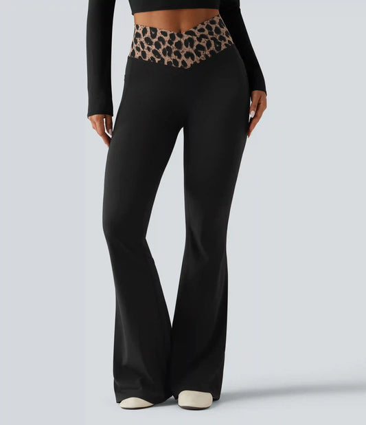 Halara UltraSculpt™ Leopard Print High Waisted Crossover InstantCool Casual Flare Pants with Pockets