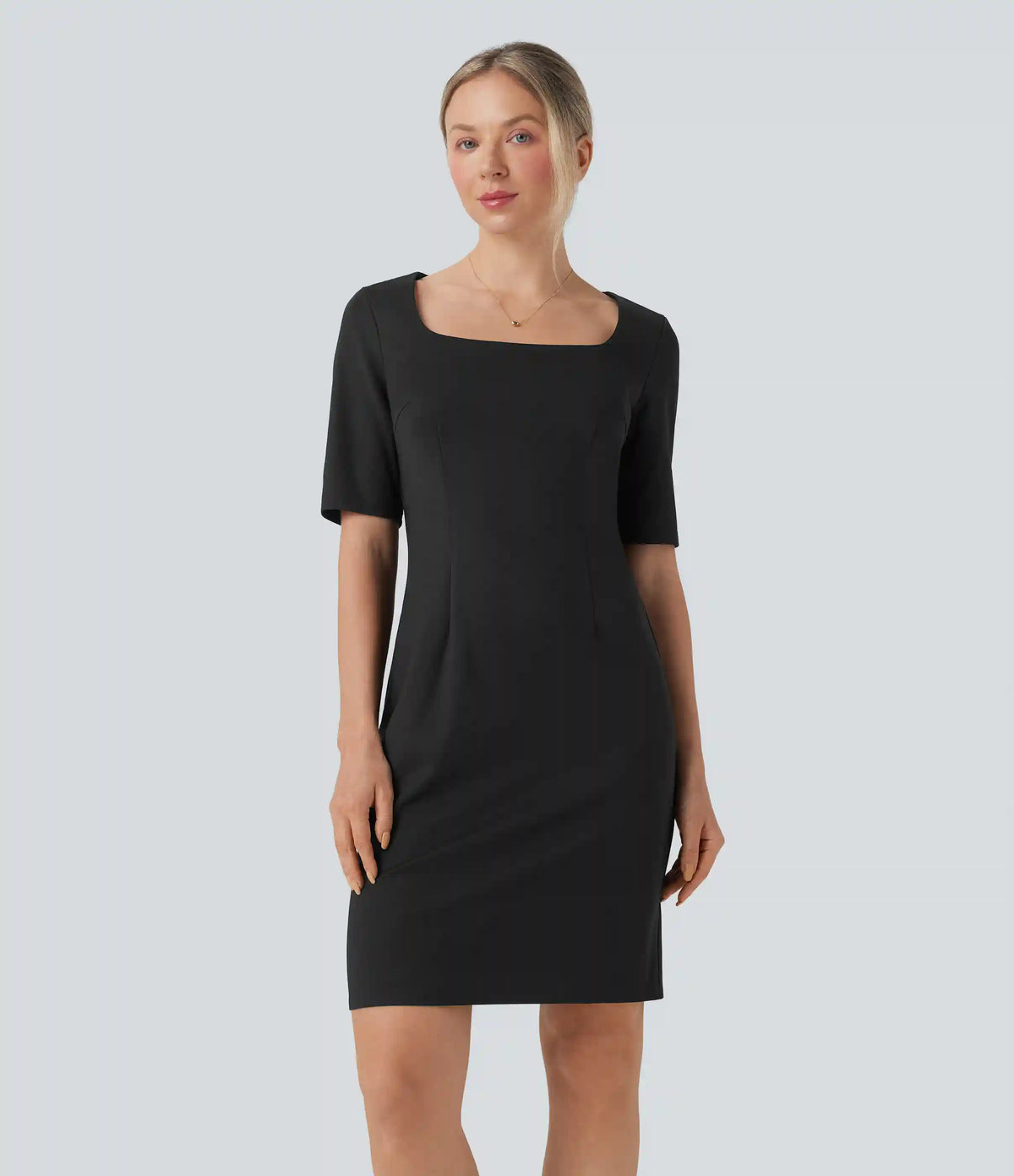 Square Neck Half Sleeve Slim Pencil Work Dress