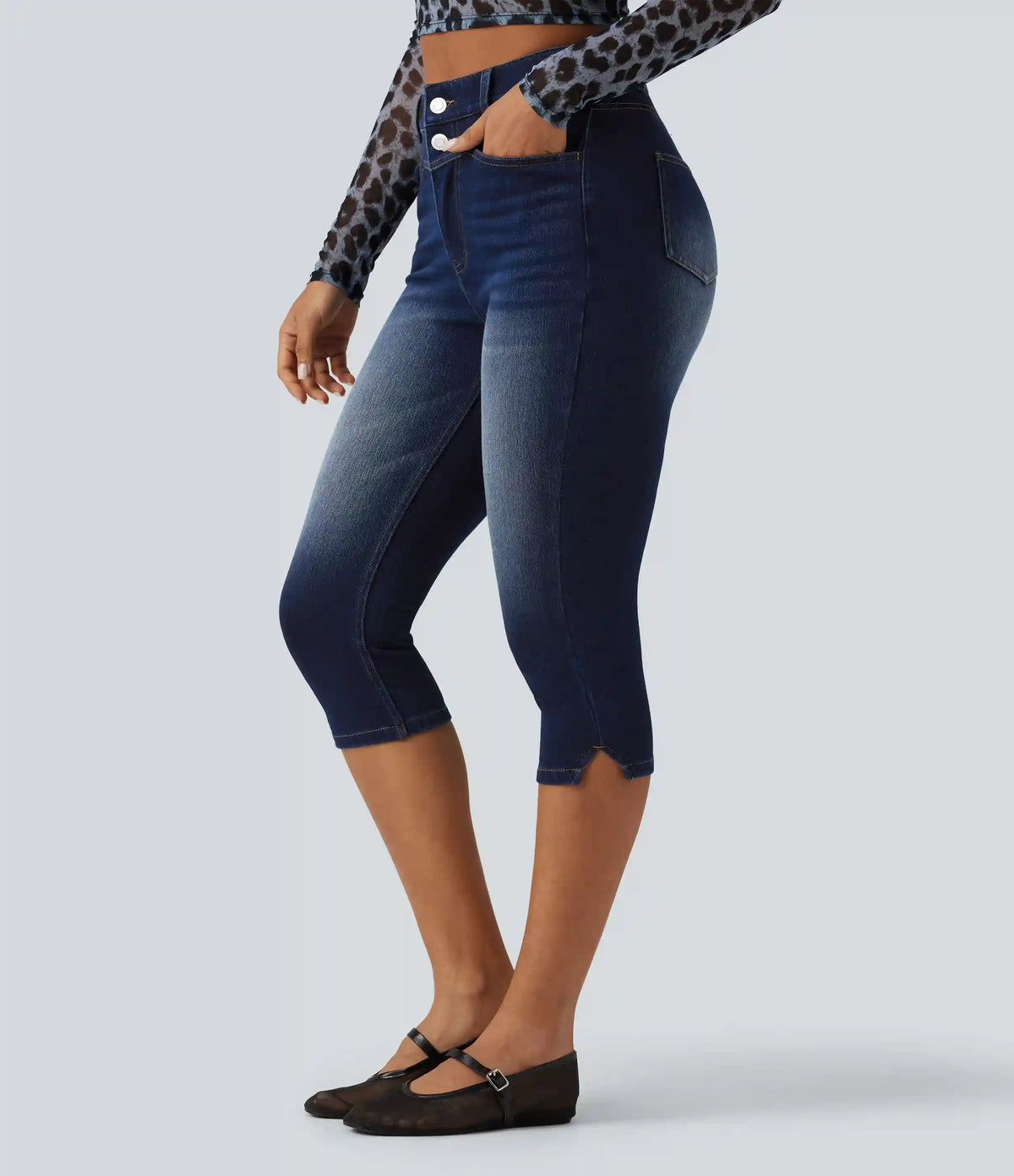 Halara Flex™ High Waisted Split Capri Casual Slim Jeans with Pockets
