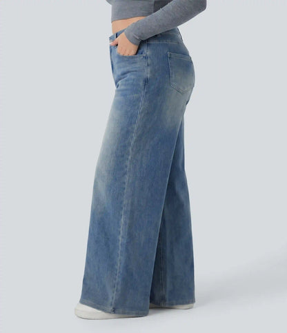 Halara Flex™ High Waisted Pockets Baggy Wide Leg Washed Casual Plus Size Jeans