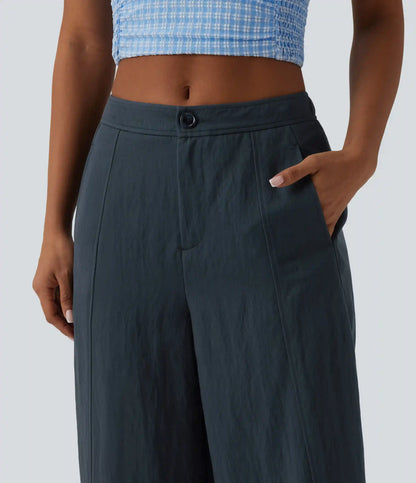 Mid Rise Casual Barrel Leg Baggy Pants with Pockets