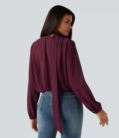 Long Sleeve Party Blouse with Scarf