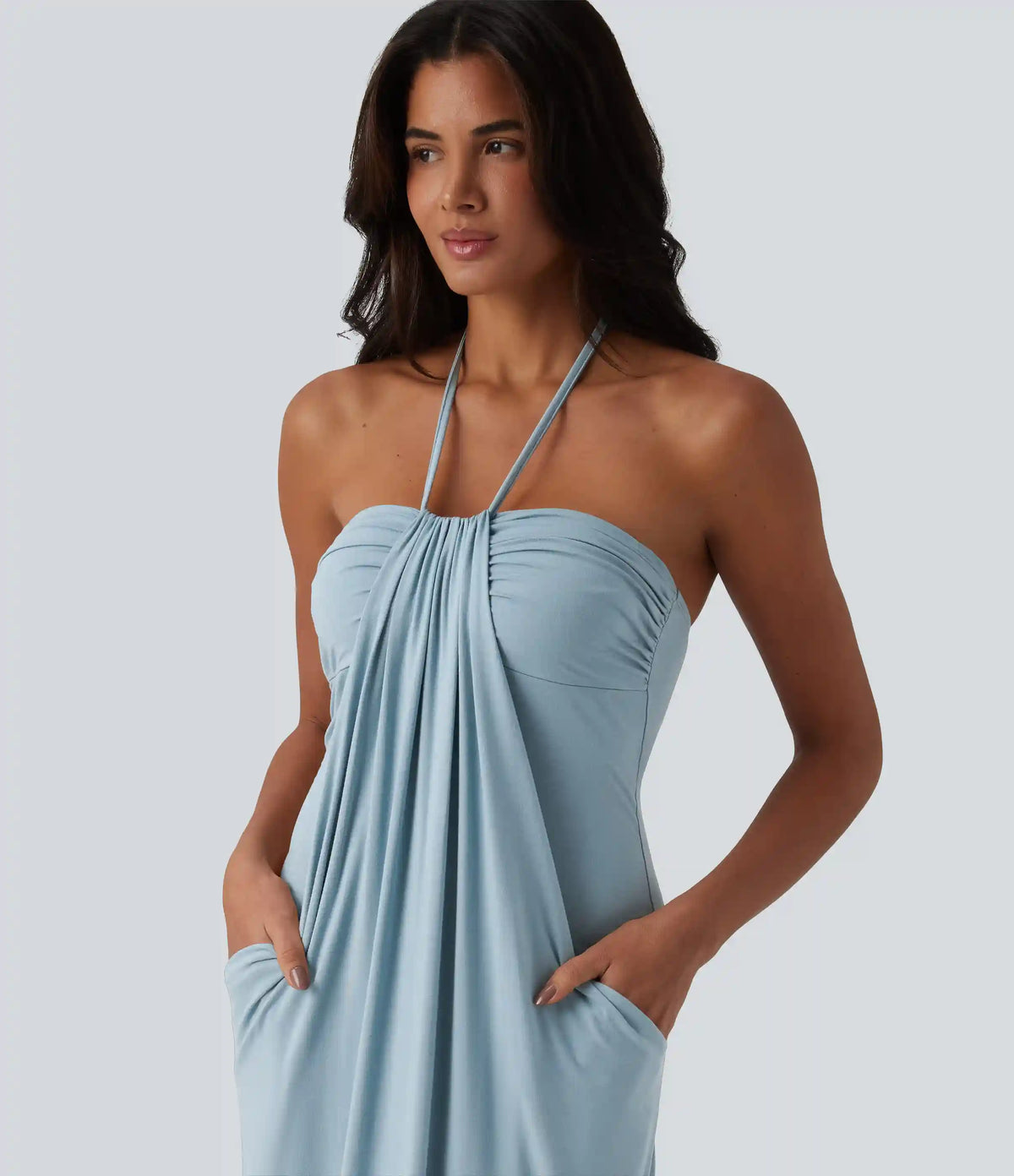 Halter Tie Back Maxi Dress with Pockets