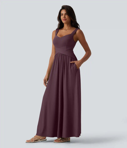Built-in Bra Flowy Maxi Casual Dress with Pockets DD-F