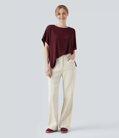 Round Neck Batwing Sleeve Relaxed Casual T-Shirt