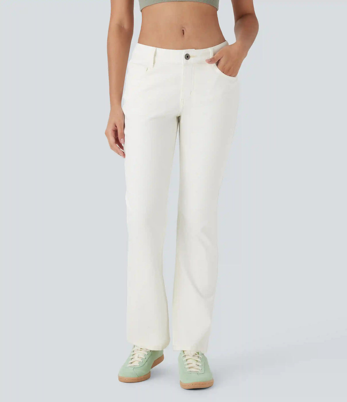 Halara Flex™ Low Rise Zipper Pockets Washed Casual Bootcut Jeans