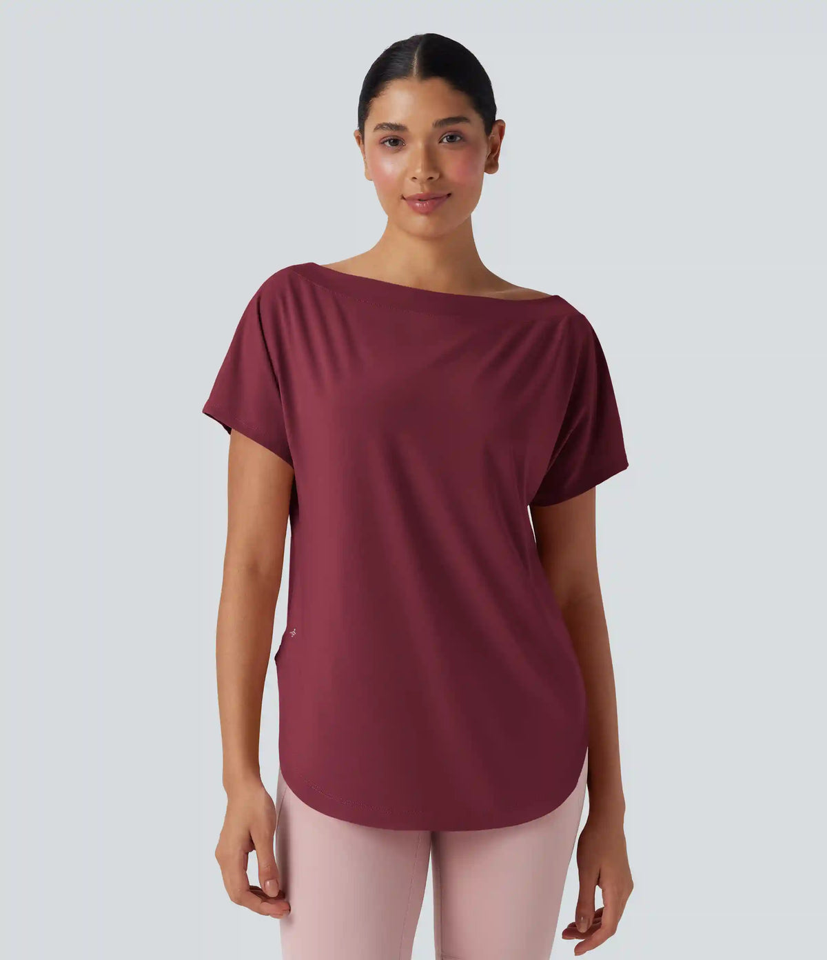 One Shoulder Short Sleeve Curved Hem High Low Quick Dry Yoga Sports Top