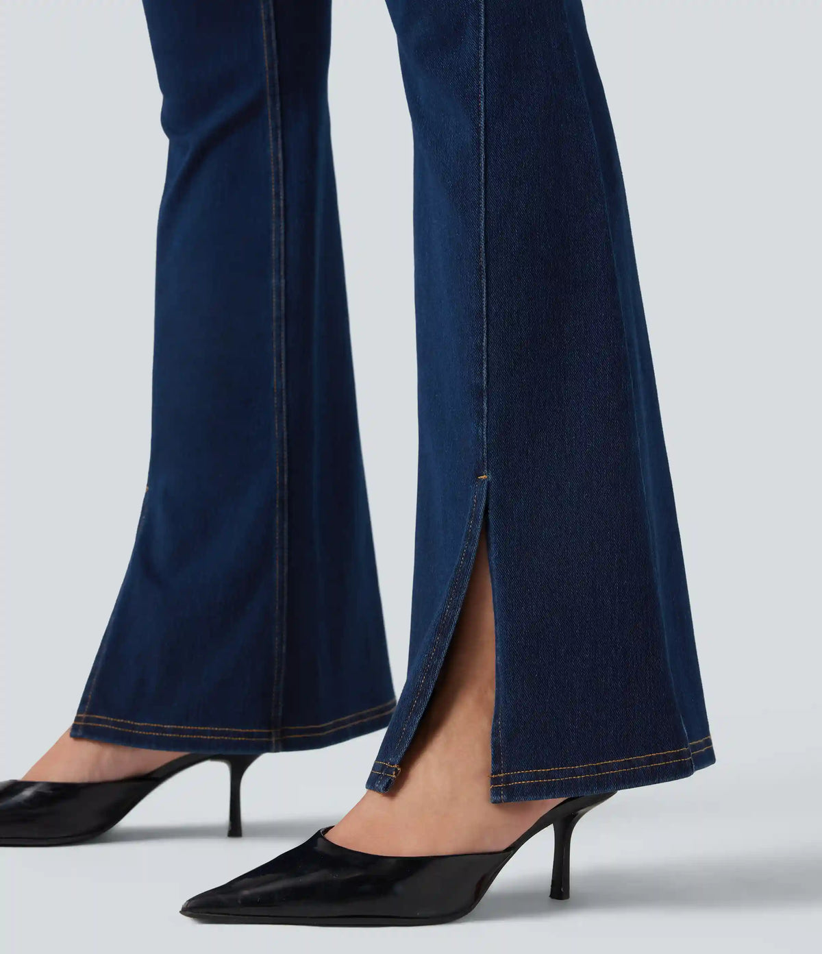 Halara Flex™ High Waisted Crossover Back Split Denim Casual Flare Leggings with Pockets