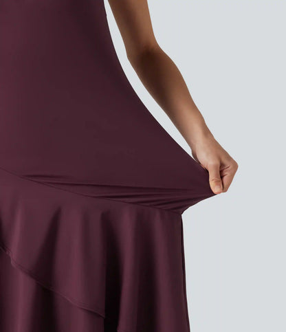 SoftlyZero™ Airy Round Neck Sleeveless Layered Ruffle Hem InstantCool Midi Casual Dress