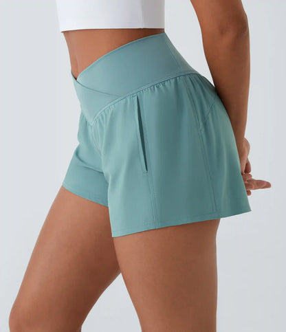 Breezeful™ High Waisted Crossover Pocket 2-in-1 Quick Dry Yoga Shorts 4"