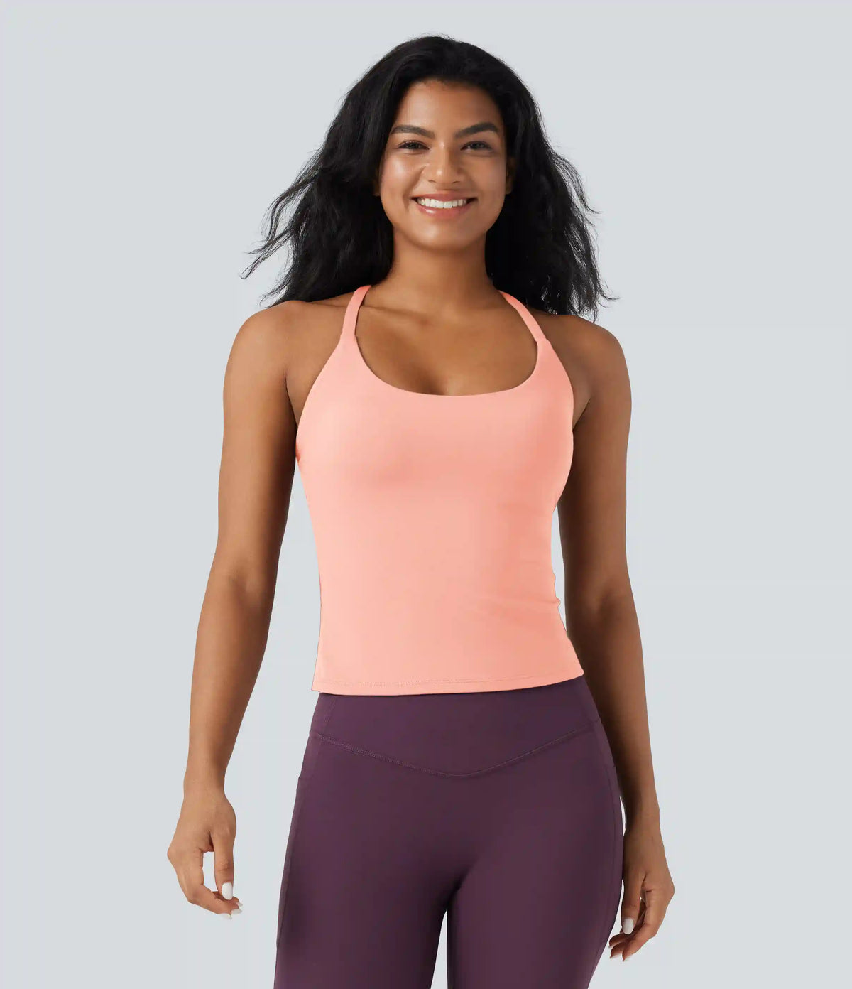 Scoop Neck Crisscross Back Crossover Hem Yoga Cami Top