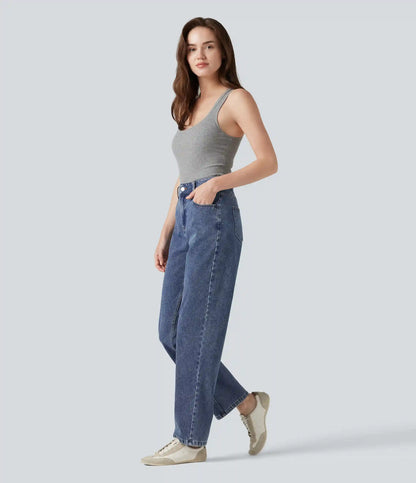 Halara Flex™ High Waisted Zipper Pockets Straight Leg Casual Jeans