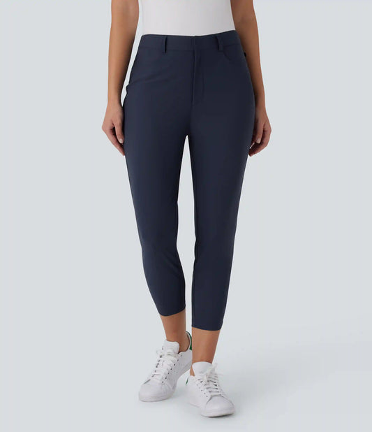 Mid Rise Pockets Capri Tapered Quick Dry Golf Pants-Golf Tee Pocket-UPF40+