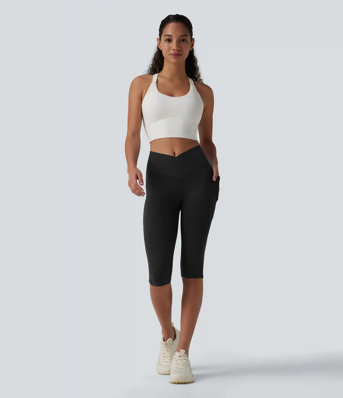 SoftlyZero™ High Waisted Crossover Pedal Pusher Yoga Leggings with Pockets