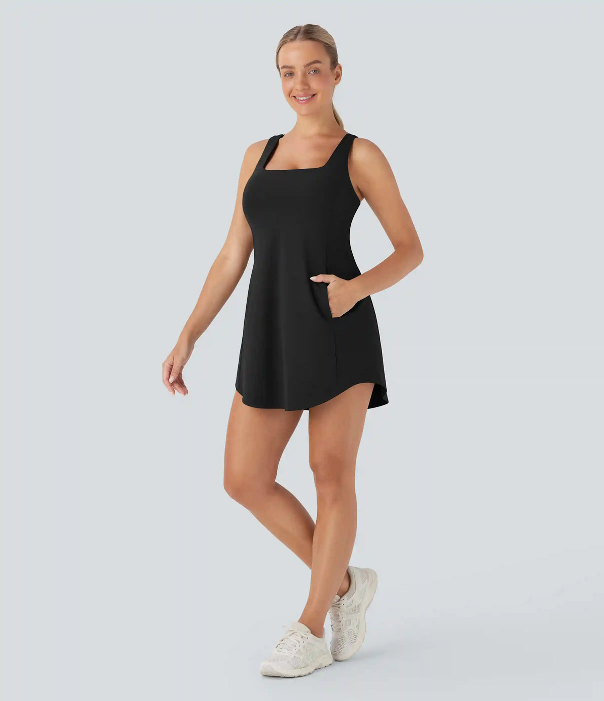 SoftlyZero™ Plush Cut Out Pocket 2-Piece Mini Yoga Active Dress DD-F Cups
