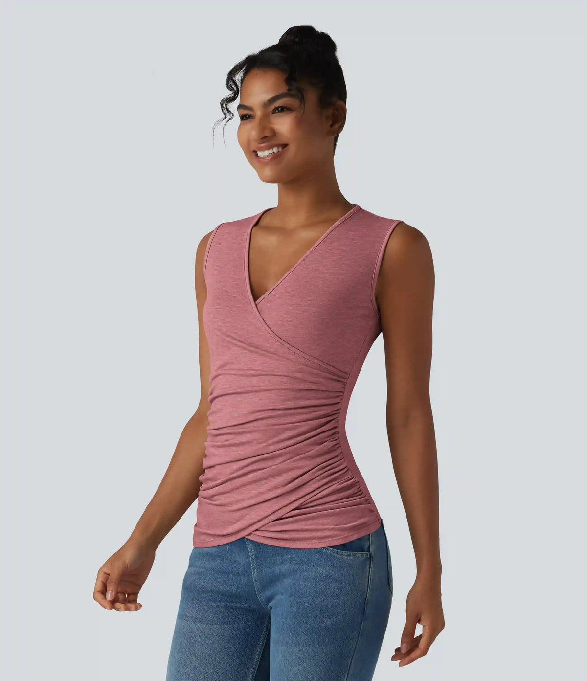 V Neck Crossvoer Ruched Casual Tank Top