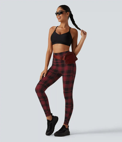 Halara UltraSculpt™ Plaid Print High Waisted Tummy Control Running Leggings with Pockets