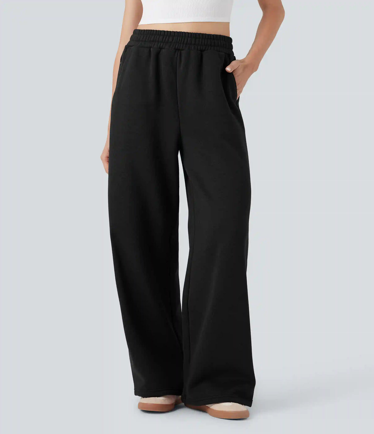 High-waisted Drawstring Fleece Casual Cotton Pants with Pockets