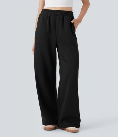 High-waisted Drawstring Fleece Casual Cotton Pants with Pockets