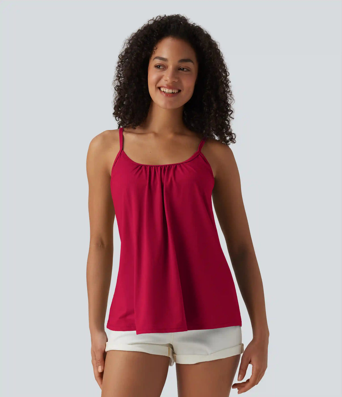 Adjustable Straps Ruched 2-in-1 Built-in Bra Casual Cami Top