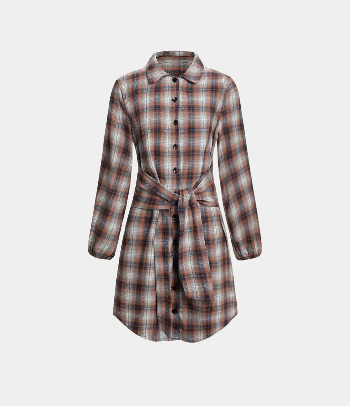 Tie Front Long Sleeve Plaid Mini Casual Dress