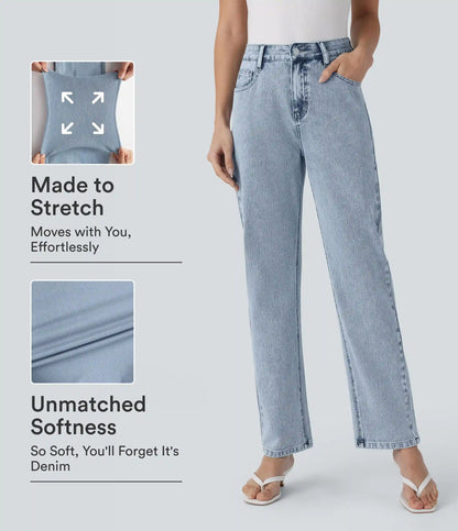 Halara Flex™ High Waisted Zipper Pockets Straight Leg Casual Jeans