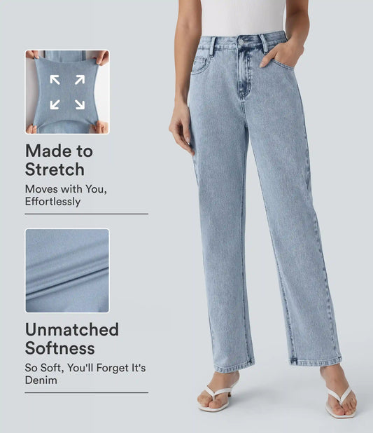Halara Flex™ High Waisted Zipper Pockets Straight Leg Casual Jeans