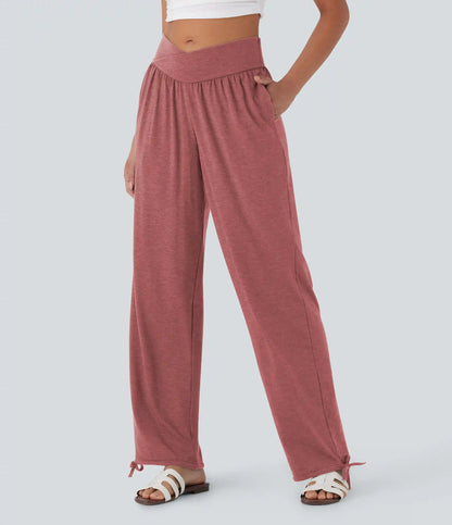 Crossover High Waisted Pocket Drawstring Casual Joggers