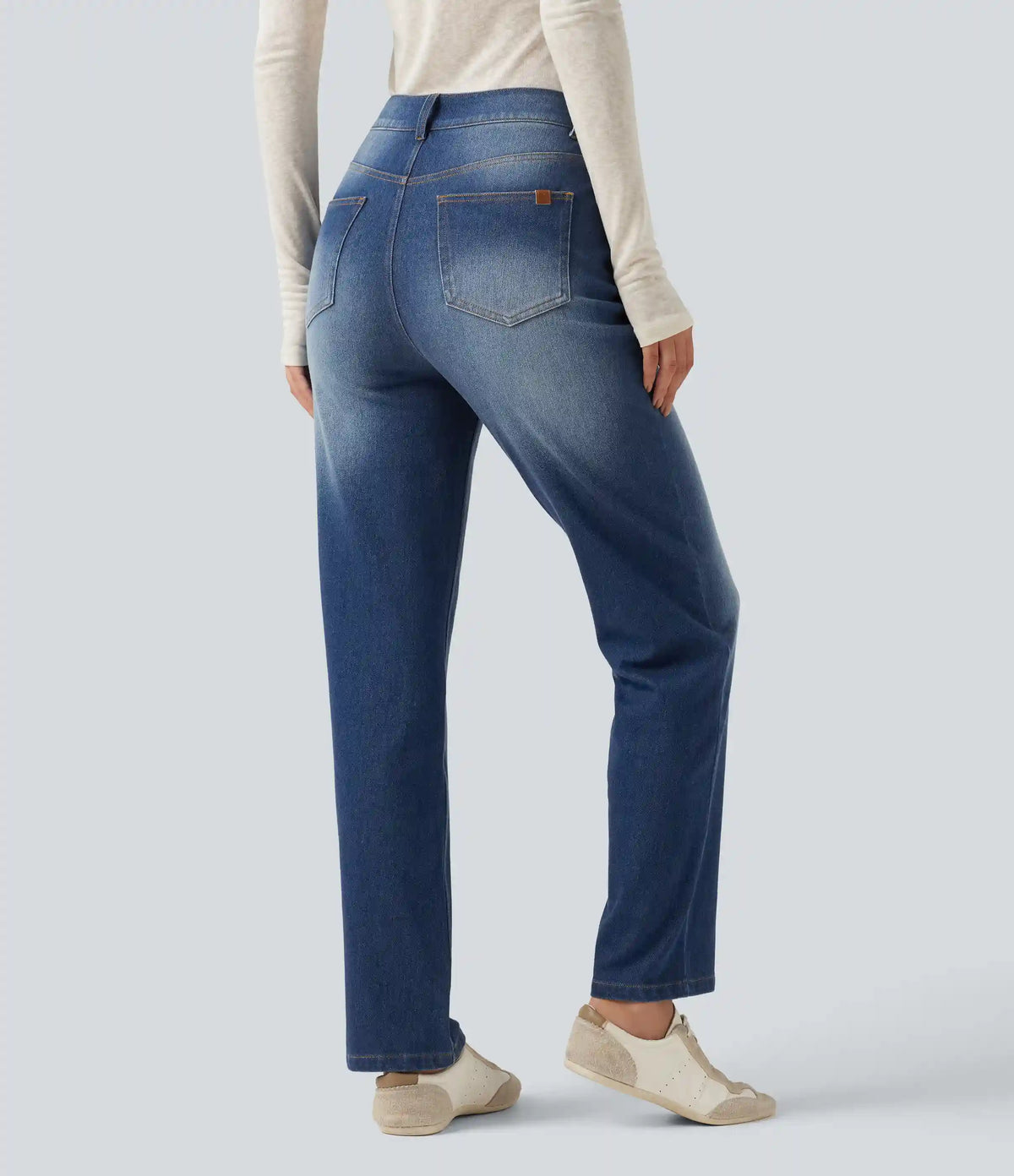 Halara Flex™ High Waisted Tummy Control Straight Leg Washed Casual Jeans with Pockets