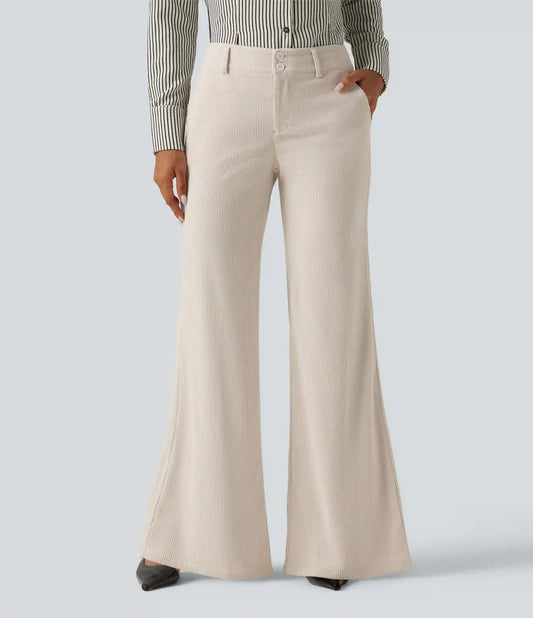 Low Rise Flare Corduroy Casual Pants with Pockets