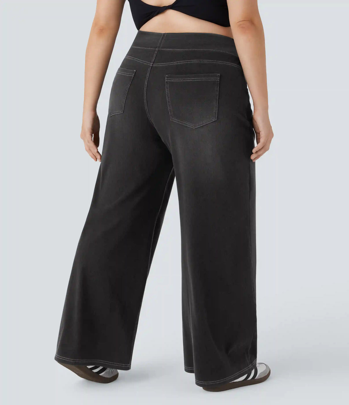 Halara Flex™ High Waisted Pockets Baggy Wide Leg Washed Casual Plus Size Jeans