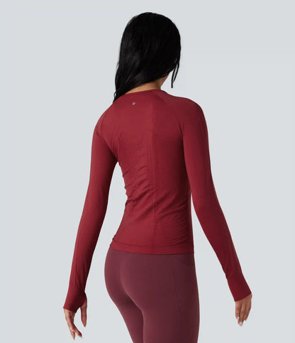 OneForm Seamless Flow Round Neck Long Sleeve Thumb Hole Yoga Sports Top