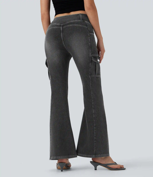 Halara Flex™ Mid Rise Crossover Denim Bootcut Casual Leggings with Pockets