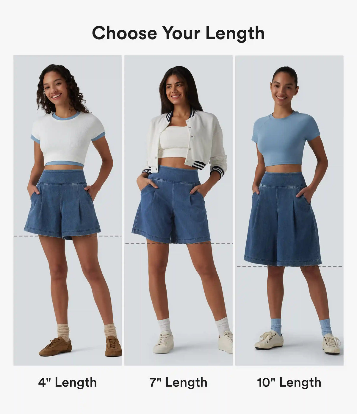 Halara Flex™ High Waisted Denim Casual Baggy Bermuda Shorts 7'' with Pockets