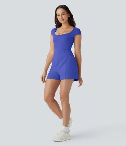 SoftlyZero™ Airy U Neck Cap Sleeve Pocket Cool Touch Yoga Romper-Easy Peezy