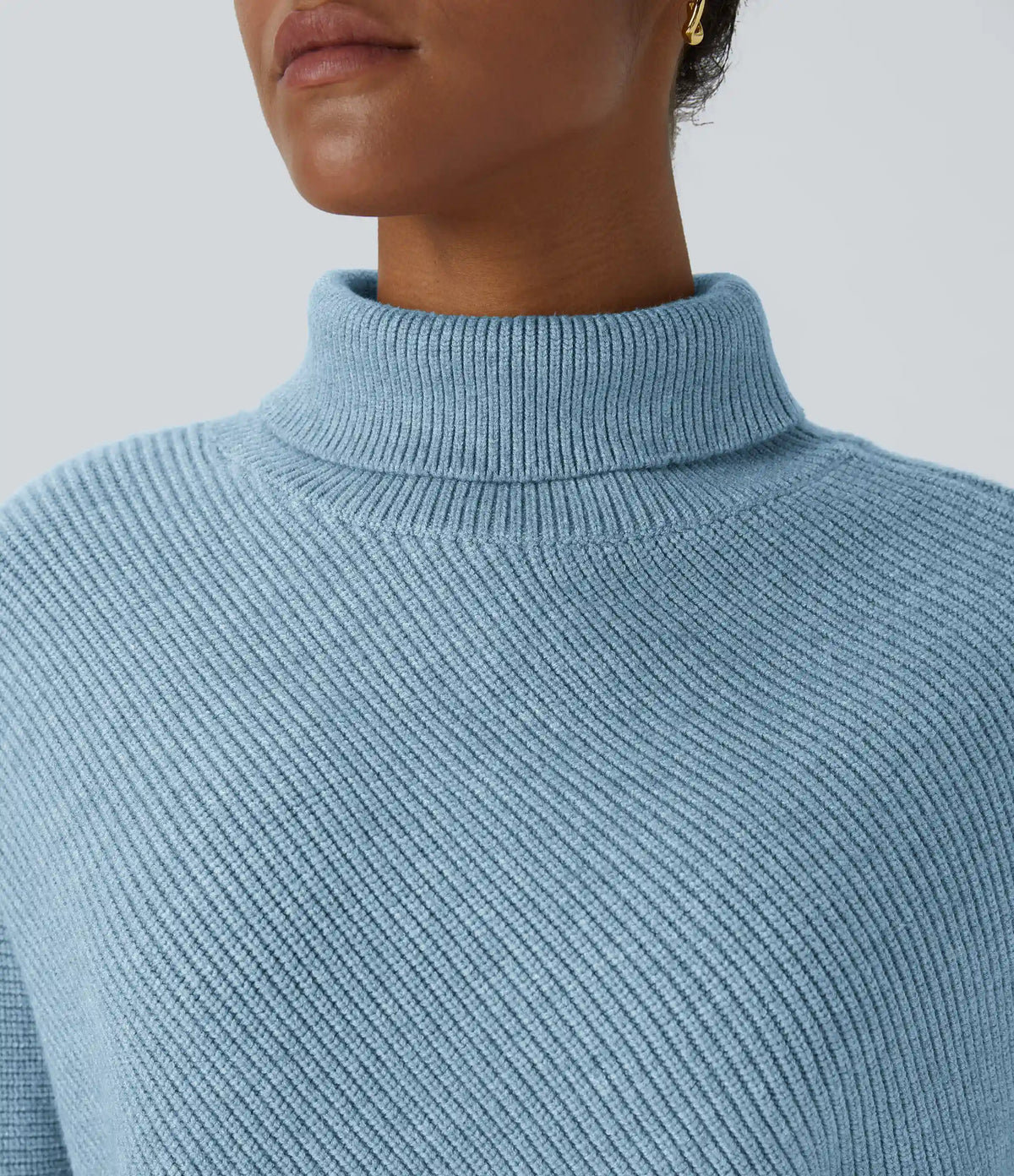 High Neck Long Sleeve Asymmetric Hem Work Sweater