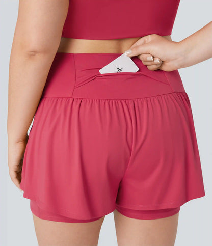 SoftlyZero™ Airy Super High Waisted 2-in-1 InstantCool Yoga Plus Size Shorts 5'' with Pockets