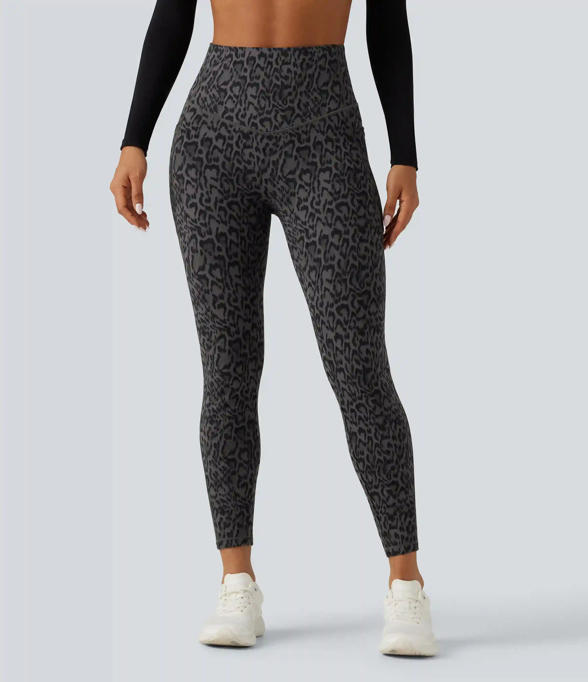 Halara UltraSculpt™ Leopard Print High Waisted Tummy Control Fleece Workout Leggings with Pockets