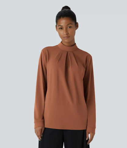 Stand Collar Back Long Sleeve Work Blouse