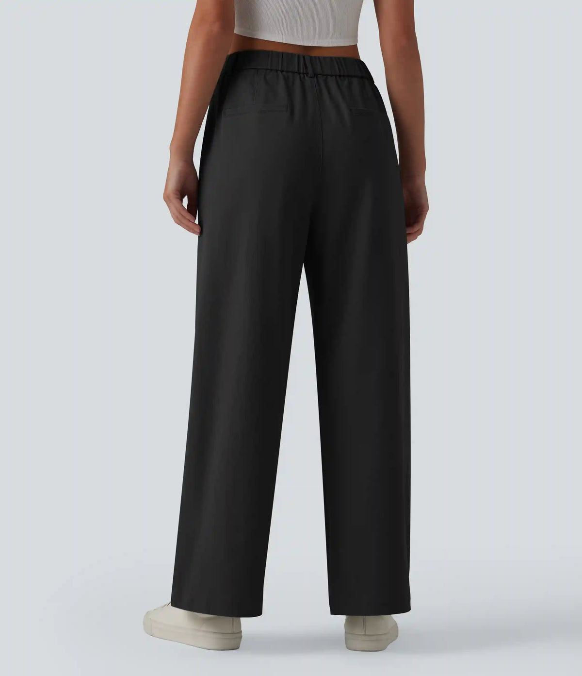 High Waisted Straight Leg Work Chino Cotton Pants with Pockets