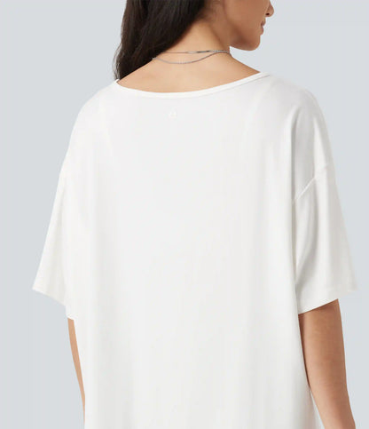 V Neck Contrast Mesh Short Sleeve Casual T-Shirt