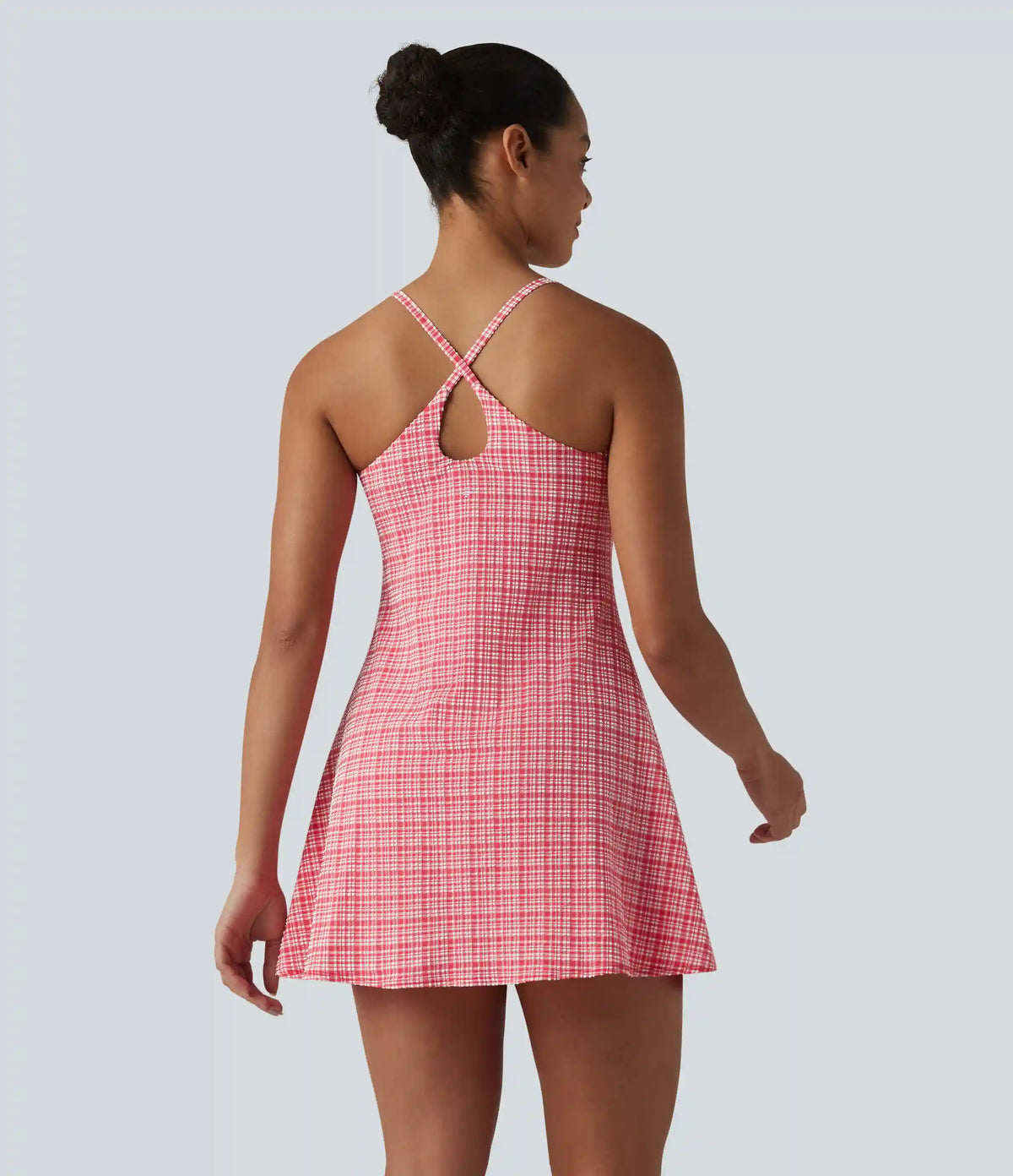 2-in-1 Plaid Crinkle Quick Dry Mini Tennis Active Dress with Pockets-Easy Peezy Edition