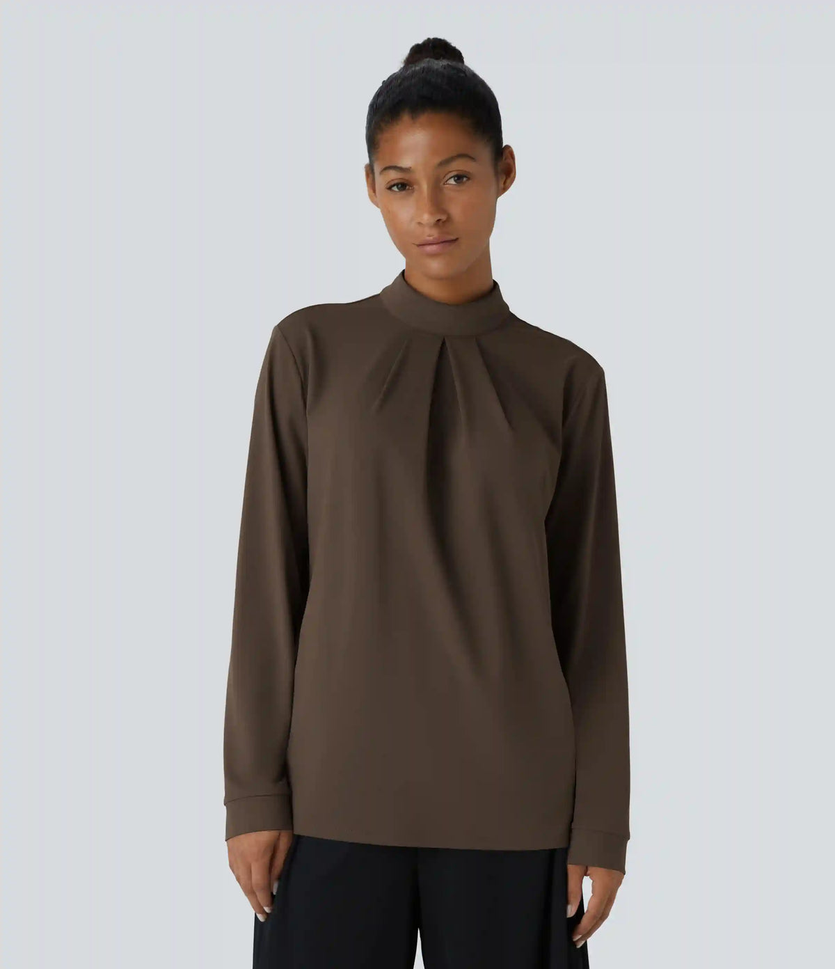 Stand Collar Back Long Sleeve Work Blouse