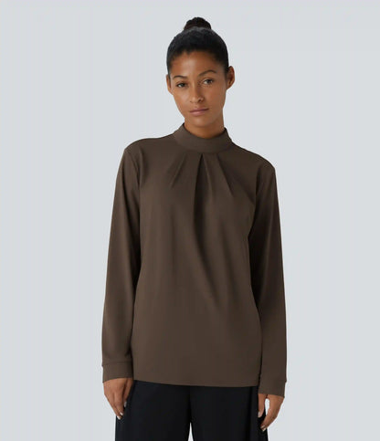 Stand Collar Back Long Sleeve Work Blouse