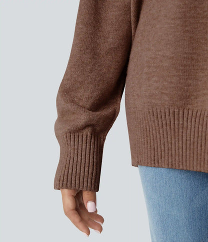 Round Neck Dropped Shoulder Long Sleeve Casual Sweater