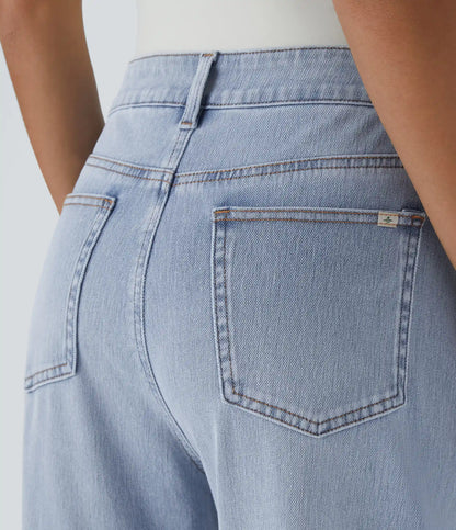 Halara Flex™ High Waisted Zipper Pockets Washed Casual Jeans