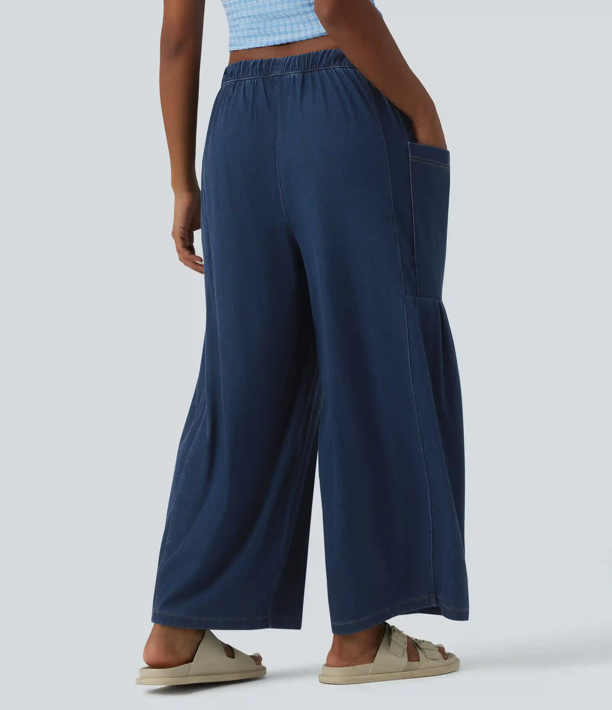 Halara Flex™ Mid Rise Drawstring Wide Leg Draped Lyocell Casual Jeans with Pockets