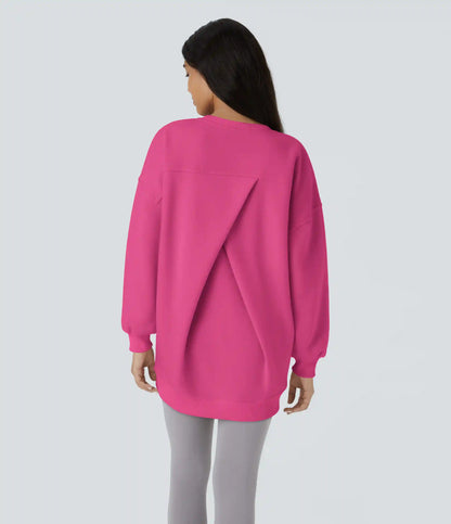 Round Neck Long Sleeve Pocket Oversize Fleece Casual Sweatshirt