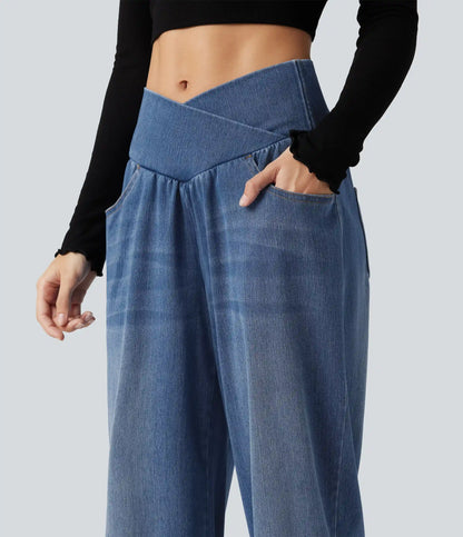 Halara Flex™ High Waisted Crossover Tummy Control Denim Casual Joggers with Pockets